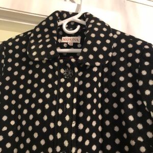 Black and white polka dot wool coat